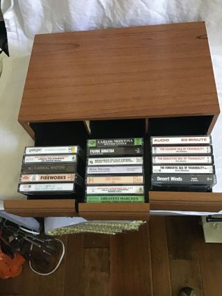 Vintage Faux Wood Grain Audio Cassette Tape Cabinet Storage Holder 36 4