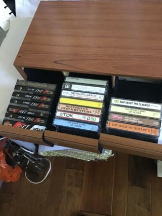 Vintage Faux Wood Grain Audio Cassette Tape Cabinet Storage Holder 36 5