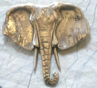 Vintage Sterling Silver Large Elephant Pin Head With Tusks Large Great 4sweater
