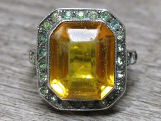 Vintage Art Deco Style Sterling Silver Jewelry Ring 4 Us Yellow Faceted Stone