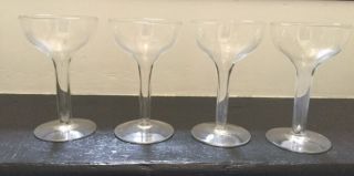 4 Vintage Glass Hollow Stem Coupe Champagne Glasses - 4 Oz - Wedding Toast