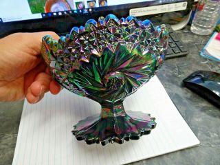 Vintage Fenton Carnival Glass Pinwheel Amethyst Candy Bowl Compote Electric