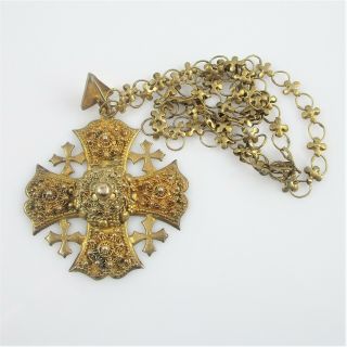 Gorgeous Victorian Era Cross Necklace | Vintage Gold Plated | 26.  4g | 24 "