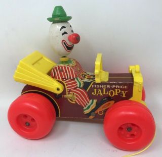 Vintage Fisher Price Jalopy Pull Toy Clown 724 Car