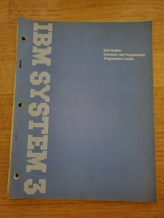 Vintage Ibm System 3 Disk System Concepts & Programming Programmer Guide