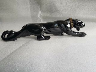 Vintage 22 " Long Black Panther Ceramic Figurine
