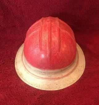 Vintage Red And White Hard Hat Safari Brim Fiberglass Construction Industrial
