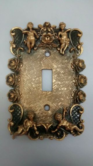 Vintage Florintine Gold Tone Light Switch Cover With Cherubs From 1970,  Chic