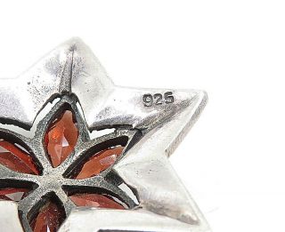 925 Silver - Vintage Red Garnet & Marcasite Floral Star Drop Pendant - P6055 4