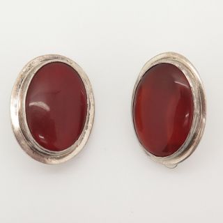 Vintage Mexico 925 Sterling Silver Amber Cabochon Clip On Earrings (23.  3g)