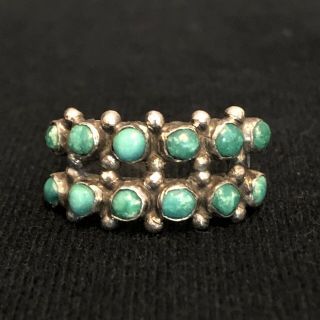 Vintage Native American Sterling 2 Row Petit Point Turquoise Ring Size 8.  25