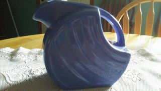 Vtg Periwinkle Blue Disc Art Deco Ice Tea Water Pitcher - Alamo Pottery?