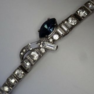 Vintage Art Deco Otis Sterling Silver Sapphire Crystal Rhinestone Bracelet