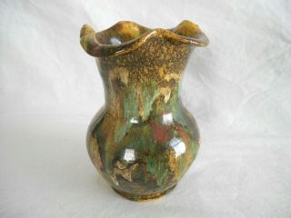 Vintage Rainbow Pottery Multi - Color Vase - Sanford North Carolina - 6 1/4 " Ruffl