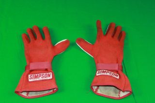 Vintage Simpson White Leather On Red Stock Car Racing Gloves Size Medium