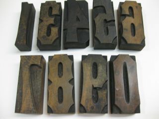 Vintage Wood Printing Blocks (9) Different 3 " Inch Numbers 1,  3,  4,  5,  6,  7,  8,  9,  & 0
