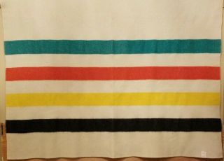 Vintage Golden Dawn 100 Wool Blanket 8 Stripes Black Yellow Red Green 67 X 84
