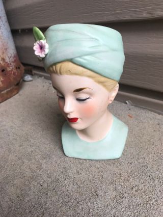 Vintage NAPCOWARE Lady Head Vase C4899A Japan Green Hat 1960 Grace Kelly 2