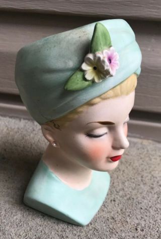 Vintage NAPCOWARE Lady Head Vase C4899A Japan Green Hat 1960 Grace Kelly 3