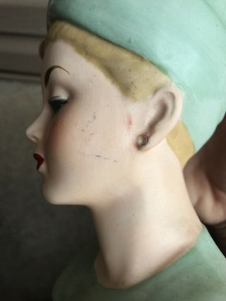 Vintage NAPCOWARE Lady Head Vase C4899A Japan Green Hat 1960 Grace Kelly 7