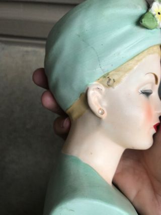 Vintage NAPCOWARE Lady Head Vase C4899A Japan Green Hat 1960 Grace Kelly 8