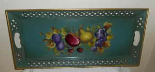 Vintage Nashco Hand - Painted Metal Tole Serving Green Tray 22.  25x10.  25x1.  25 Fruit