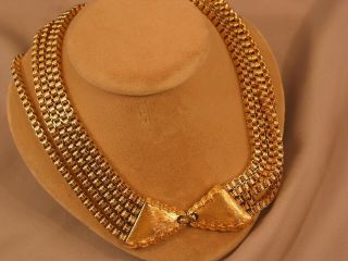 Vintage Monet Five Box Strand Goldtone Necklace with Ornate Clasp 2