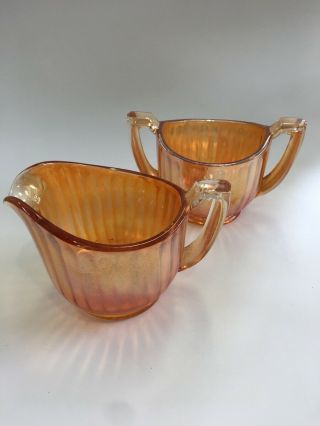 Vintage Carnival Glass Creamer Jug And Sugar Bowl - Marigold
