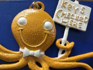 Cute Vintage Crownmark Baked Enamel Octopus Wall Hook Key Holder Nautical Kitsch
