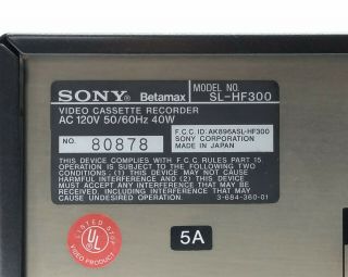 SONY SL - HF300 SL - HF 300 BETAMAX STEREO PLAYER VIDEO CASSETTE HI - FI RECORDER VCR 8