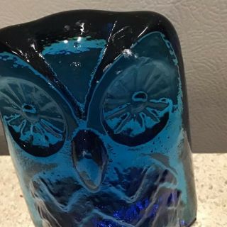 Vintage Blenko Glass owl bookend teal blue paperweight 2