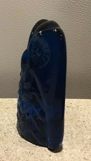 Vintage Blenko Glass owl bookend teal blue paperweight 5