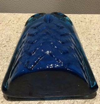 Vintage Blenko Glass owl bookend teal blue paperweight 6
