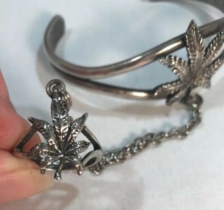 Vintage 1988 G & S Silver Pot Leaf Slave Bracelet and Ring Marked Size 8.  5 G&S 3