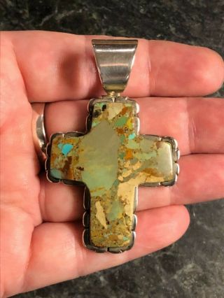 Vintage Jay King Sterling Silver Green Turquoise Large Cross Pendant 925 Dtr
