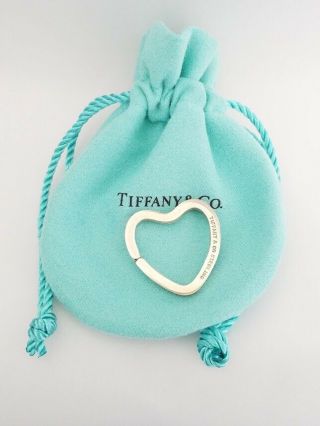 Vintage Tiffany & Co Small Silver Key Chain Key Ring Heart Shape Charm