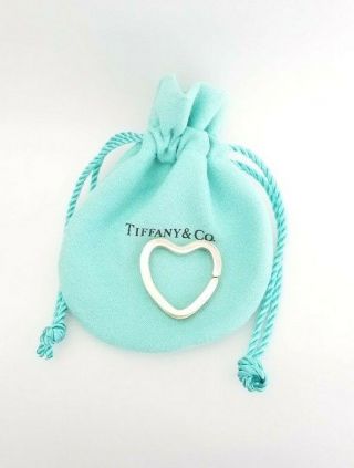 Vintage Tiffany & Co Small Silver Key Chain Key Ring Heart Shape Charm 2