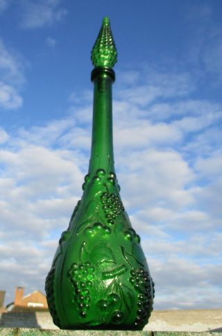 Vintage Empoli Green Pressed Glass Genie Bottle Stopper Decanter Grapes