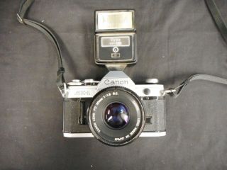 Vintage Cannon Ae - 1 Slr 50mm Lens 1:1.  8 Vitar Auto 215 Film Camera.