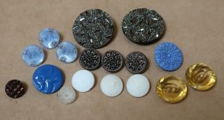 Seventeen Vintage Assorted Glass Buttons