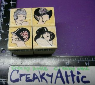 Woman In Hats Vintage Retro Look Small 4 Rubber Stamps Hero Arts 24 Creakyattic