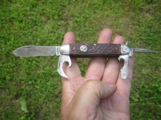 Vintage Boy Scout 4 Blade Pocket Knife Brown Made By Ulster Made In The Usa