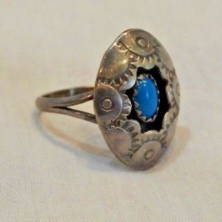 Vintage Native American Old Pawn Silver & Turquoise Ring Size 6.  5