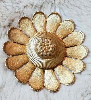 Vintage Sarah Coventry Sun Flower Brooch Pin 1963 Gold Tone 3 Inch Flower