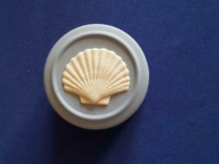 Vintage Wedgwood Blue White Jasper Ware Sea Shell Trinket Box Dish 3.  5x4cm