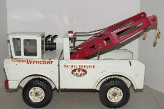 Vintage Mighty Tonka Double Boom Wrecker Aa 24 Hour Service Tow Truck White