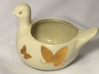 Vintage Takahashi Japan Butterflies Porcelain Bird Planter Gold Painted