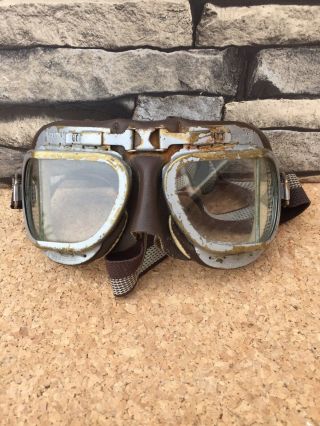 Halcyon Vintage Leather Motorcycle Goggles Retro Open Face Helmet