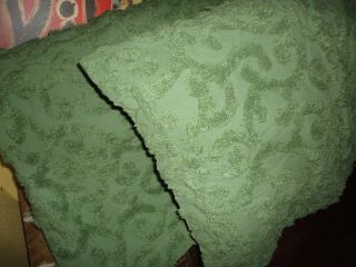 Vintage Pdk Bedspread - Style Green Chenille (pair) Standard Pillow Shams 20 X 26