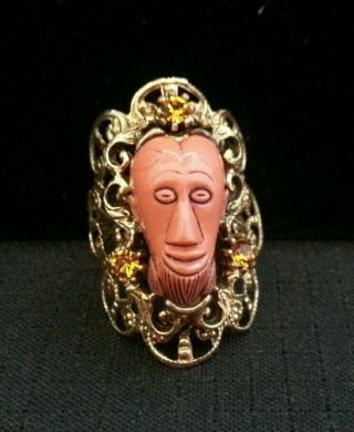 Vintage Unsigned SELRO Style African Tribal Face Mask Ring 2